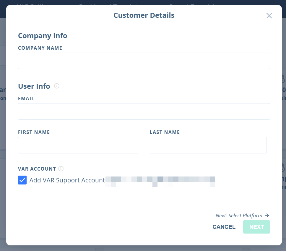 Customer details screen