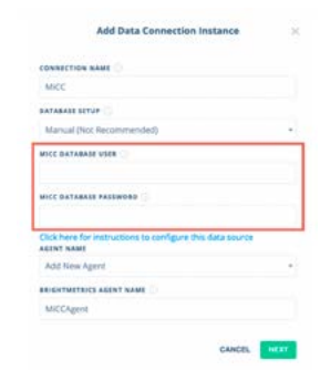 MiCC manual SQL setup screen