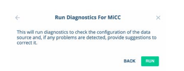 MiCC diagnostics screen
