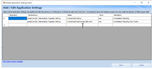 Data analytics settings