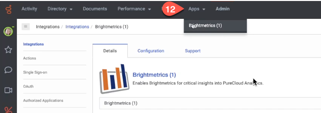 Apps menu Brightmetrics