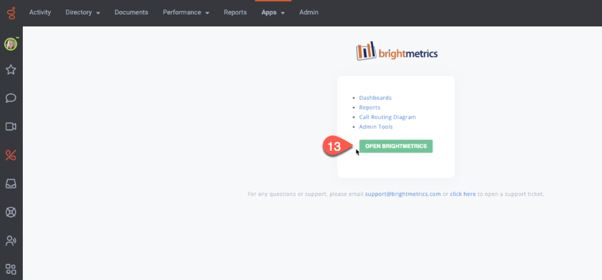 Open Brightmetrics button