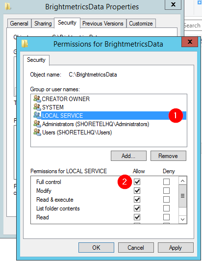 LocalService permissions example