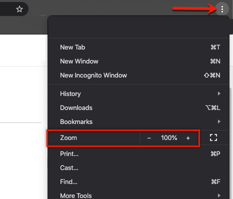 Chrome browser zoom settings