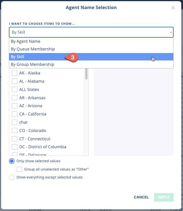 By Queue or Group Membership selection popup