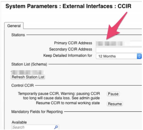 Primary CCIR address populated