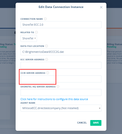 CCIR configuration screen
