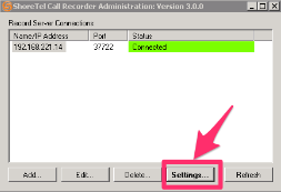 Call recording administration screen