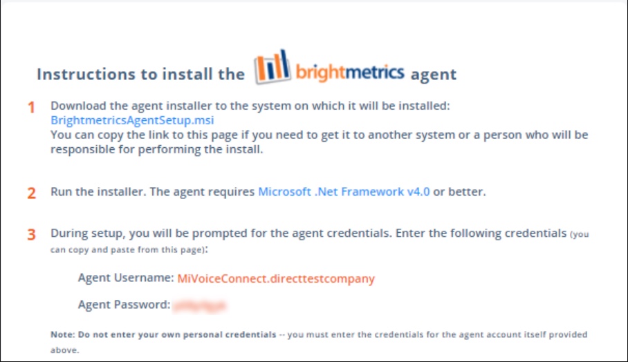 Agent credentials screen