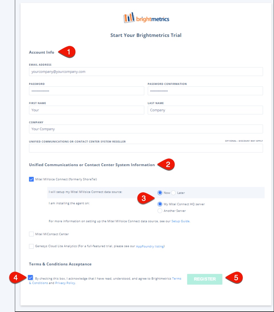 Start your Brightmetrics trial registration form