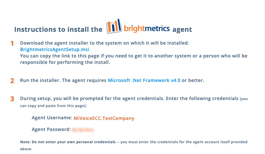 ECC agent credentials screen