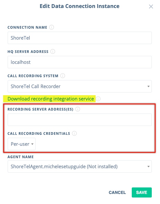 Recording server address and credential selection