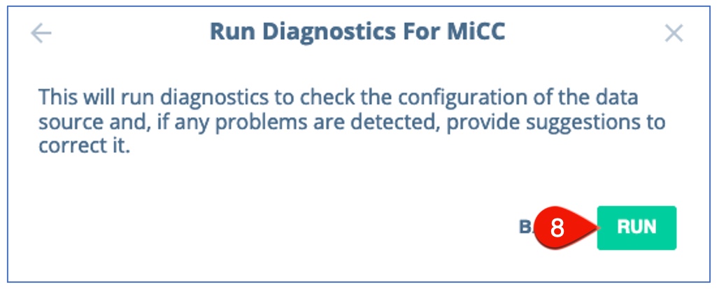 Diagnostics run screen