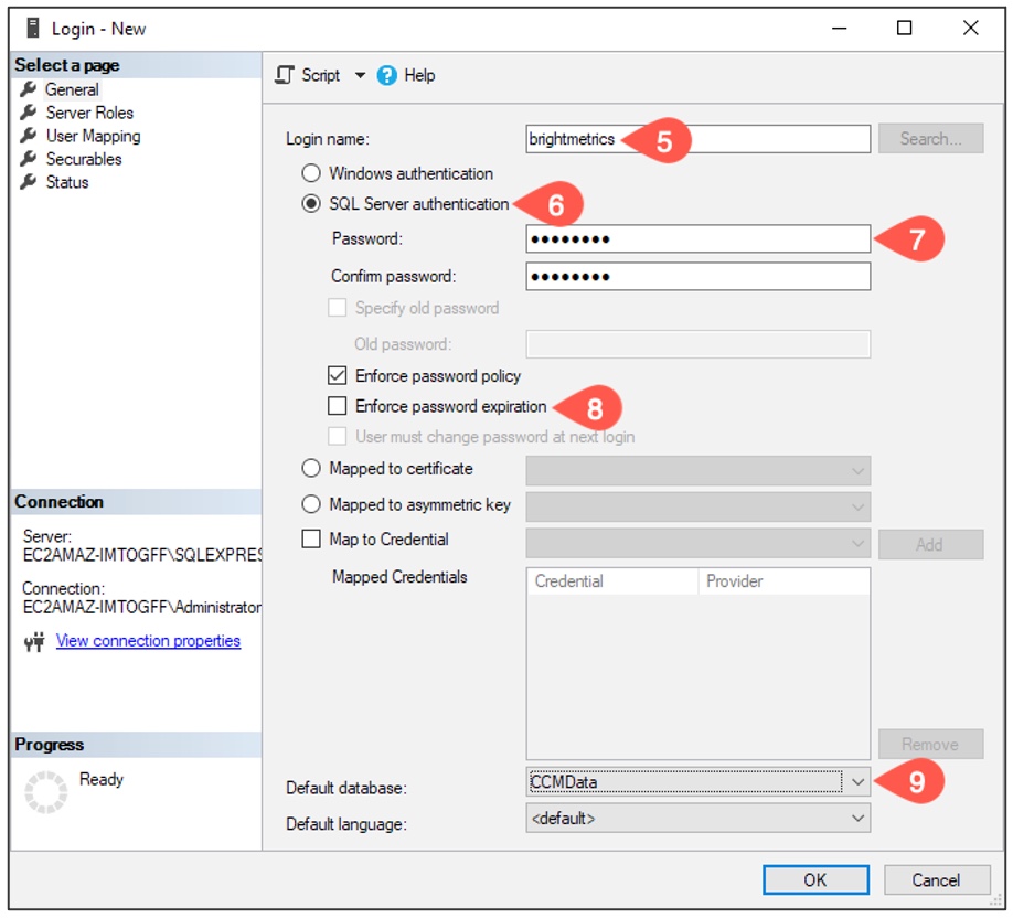 Login configuration steps 5-9