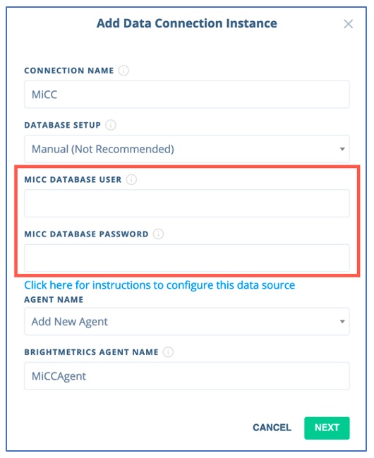 Manual SQL credentials fields