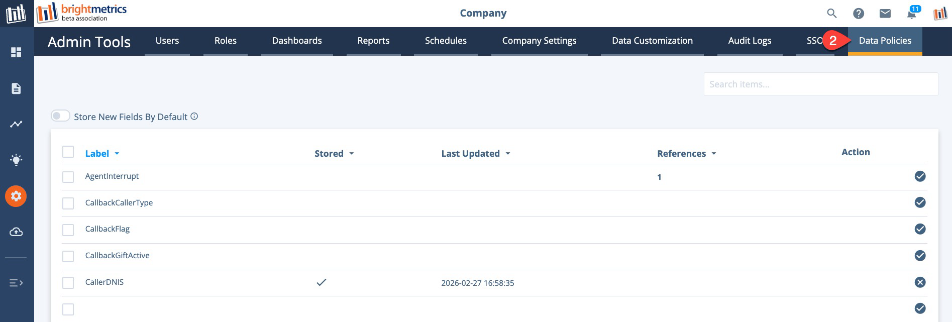 Data Policies tab in Admin Tools