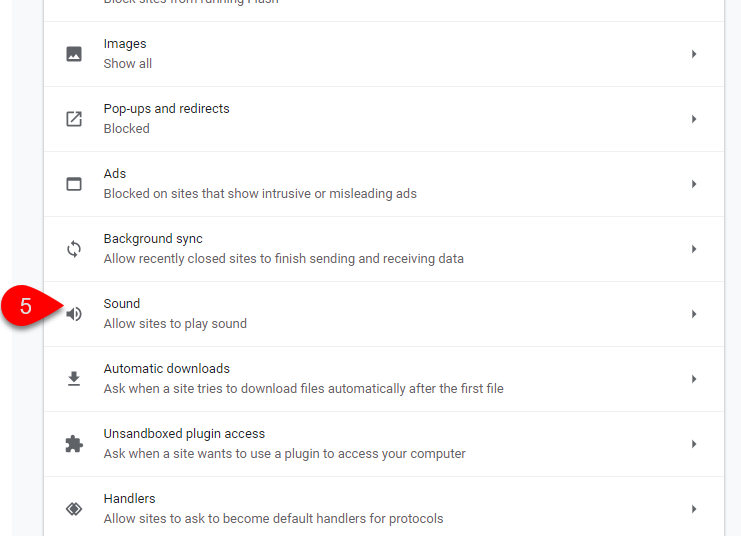 Chrome site settings sound