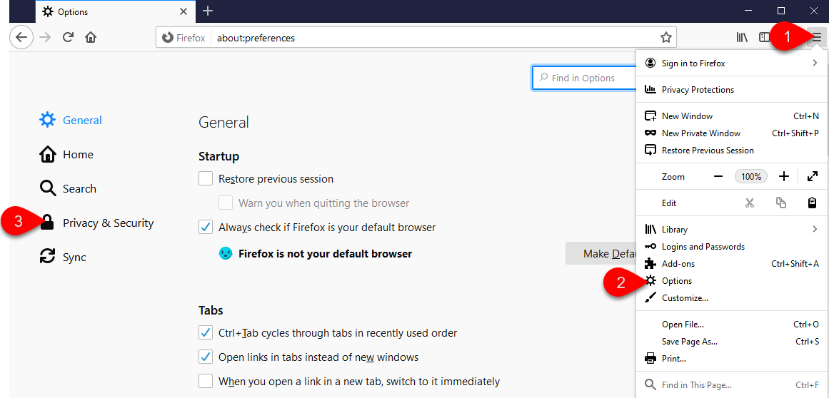 Firefox browser audio settings