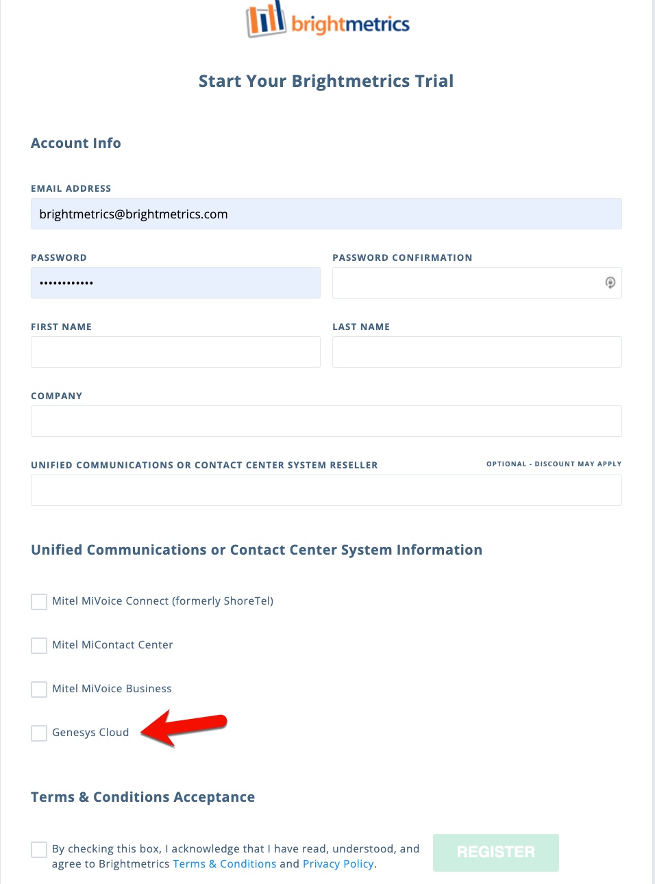 Genesys Cloud registration form