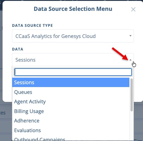 Data dropdown and OK button