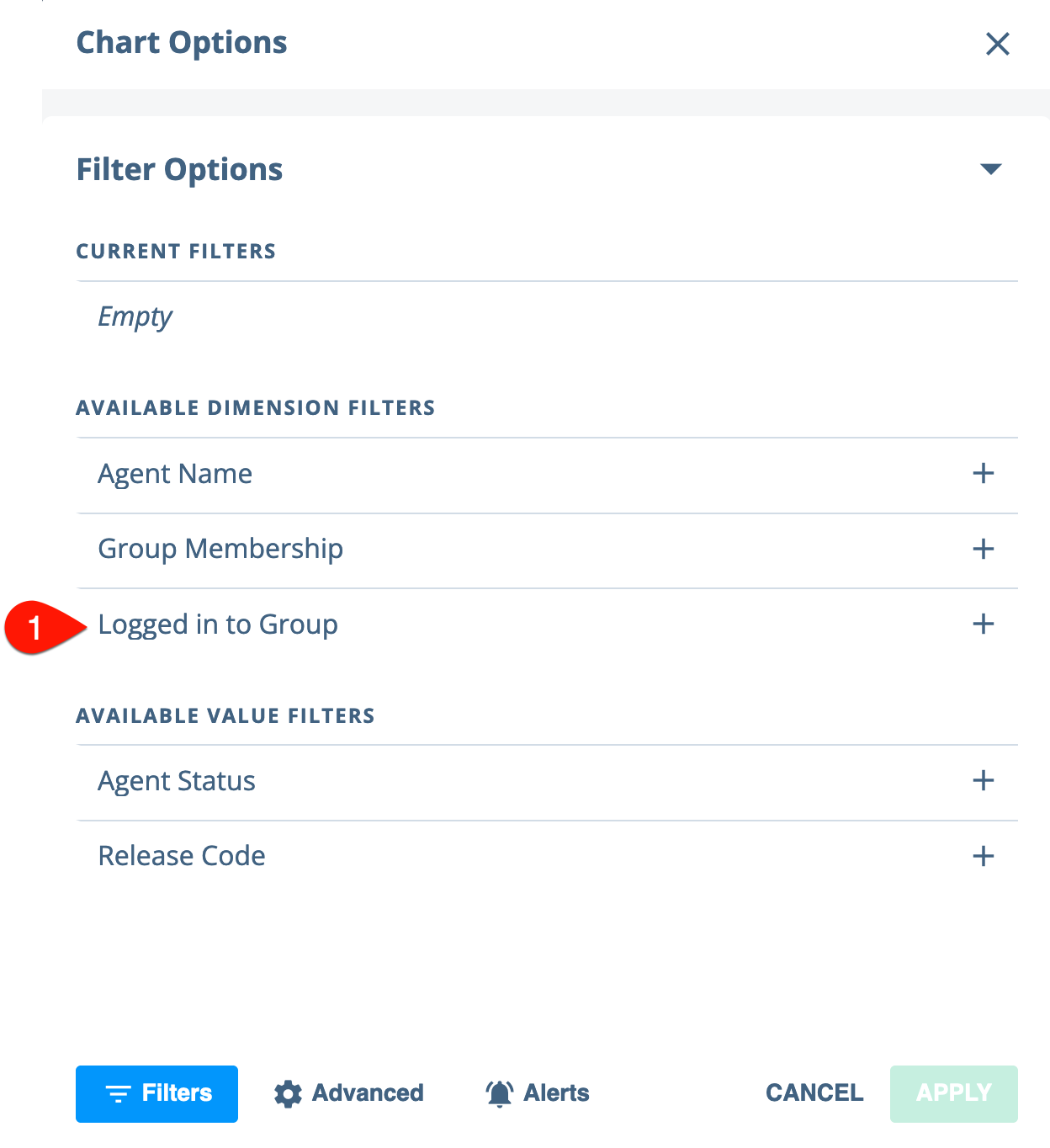 Group Logged Into filter in Chart Options
