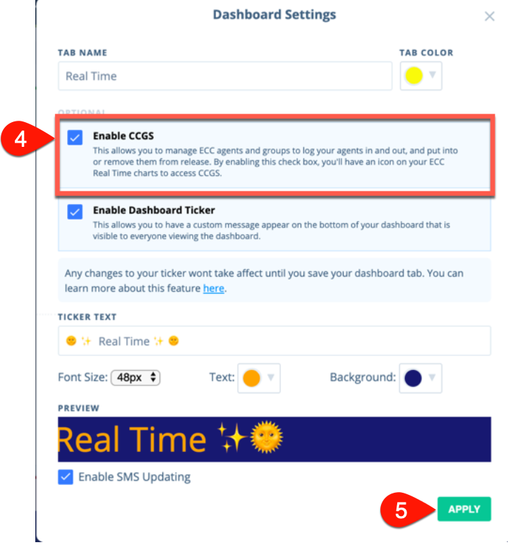 Enable CCGS checkbox and Apply button