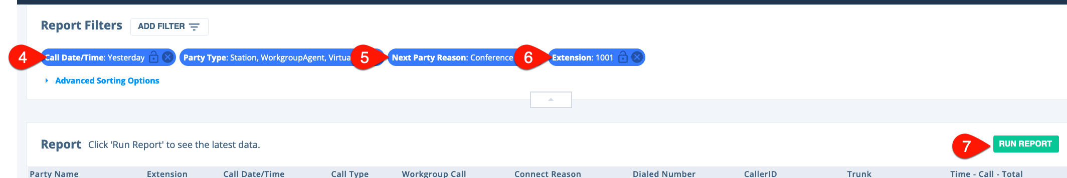 Conference calls by extension report example
