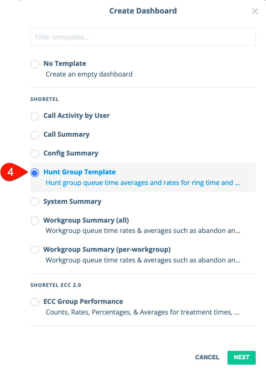 Hunt Group Template selection