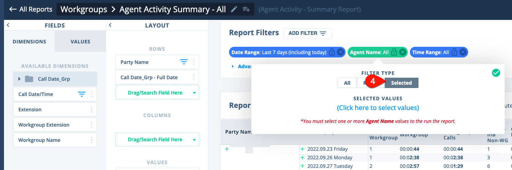 Agent filter selection